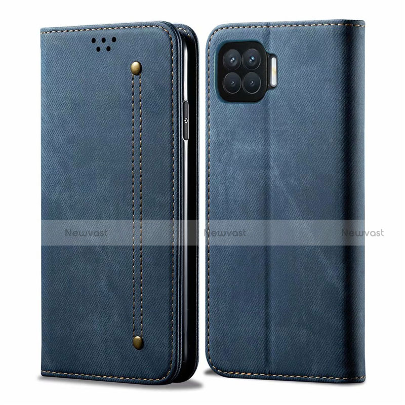 Cloth Case Stands Flip Cover for Oppo F17 Pro Blue