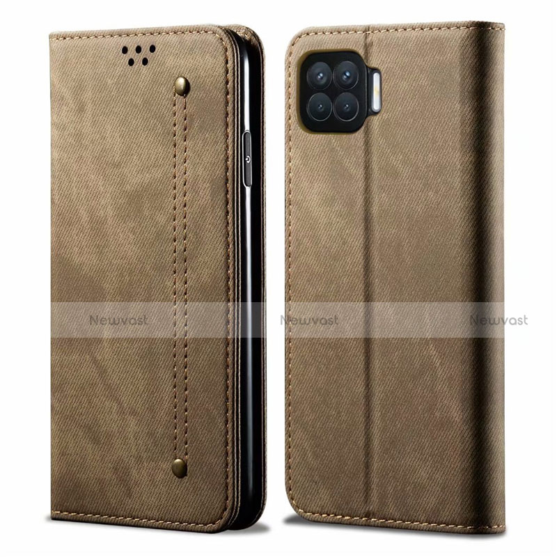 Cloth Case Stands Flip Cover for Oppo F17 Pro Khaki