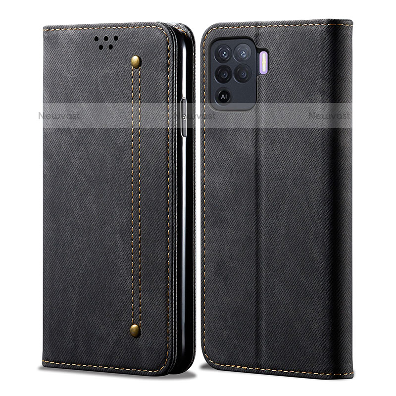 Cloth Case Stands Flip Cover for Oppo F19 Pro Black