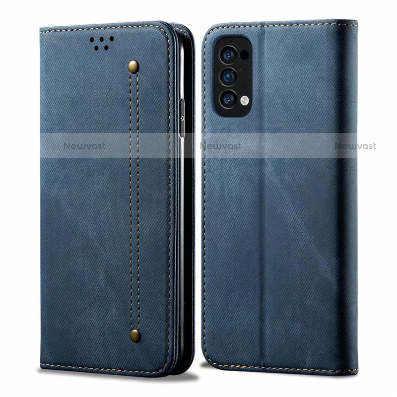 Cloth Case Stands Flip Cover for Oppo Reno4 4G Blue