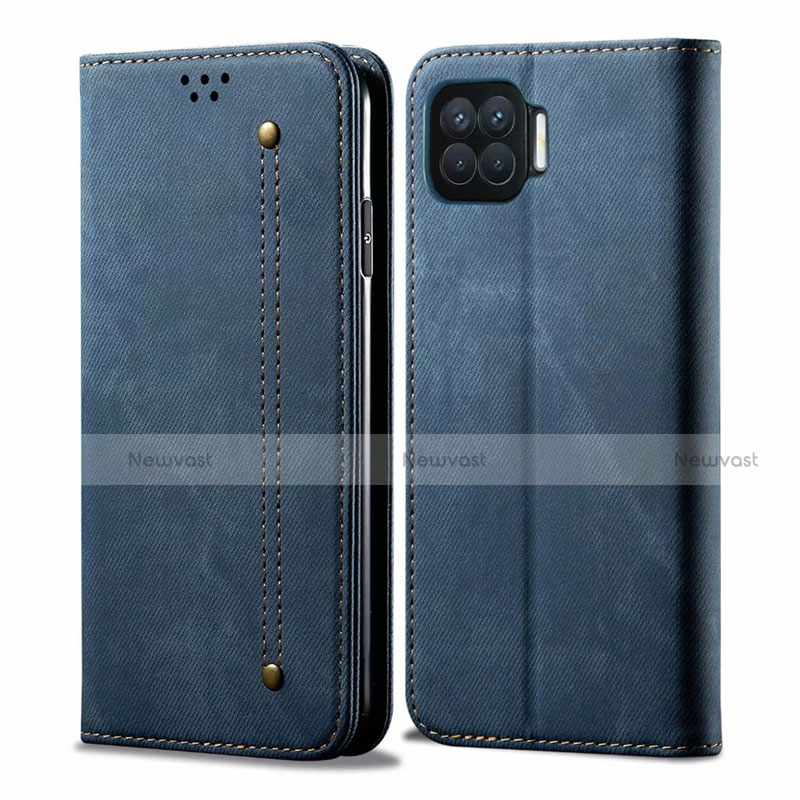 Cloth Case Stands Flip Cover for Oppo Reno4 F Blue