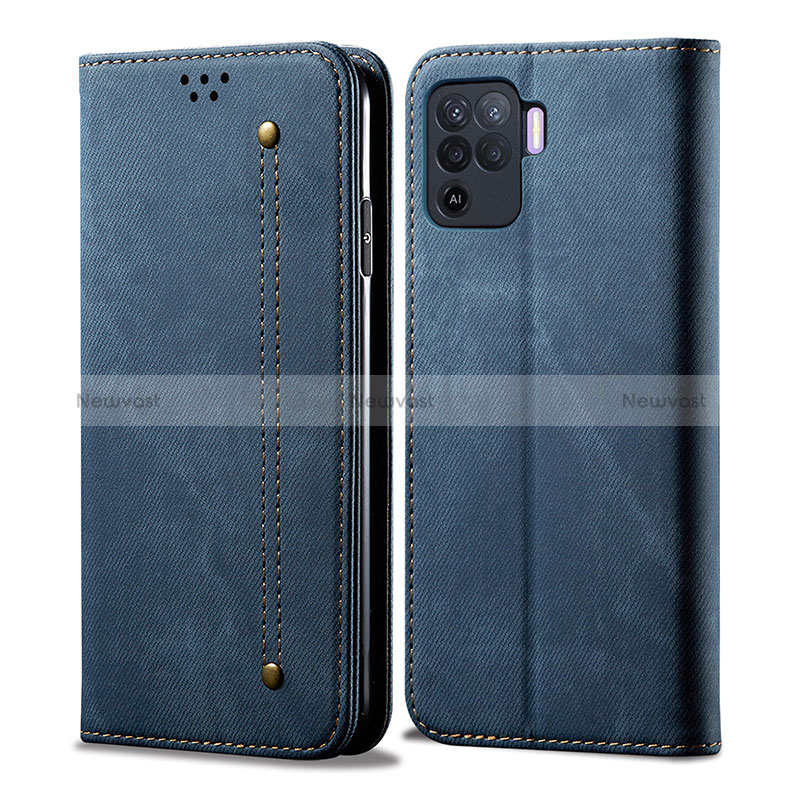 Cloth Case Stands Flip Cover for Oppo Reno5 F Blue