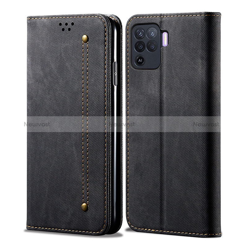 Cloth Case Stands Flip Cover for Oppo Reno5 Lite Black