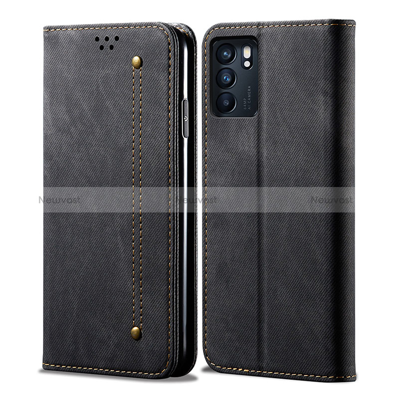 Cloth Case Stands Flip Cover for Oppo Reno6 Z 5G Black