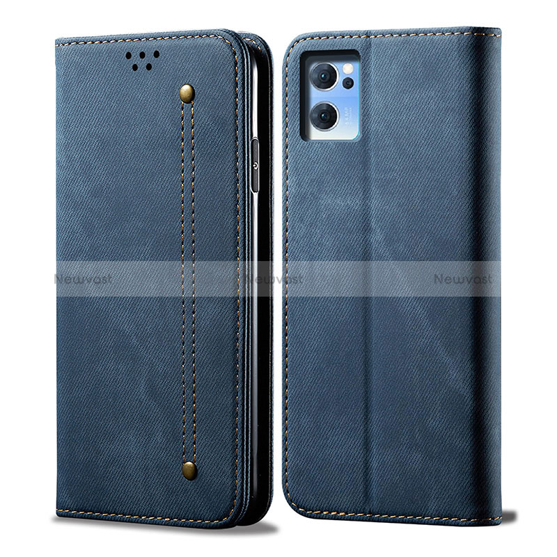 Cloth Case Stands Flip Cover for Oppo Reno7 5G Blue