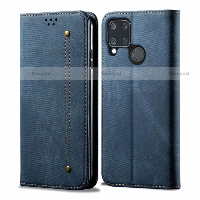 Cloth Case Stands Flip Cover for Realme C15 Blue