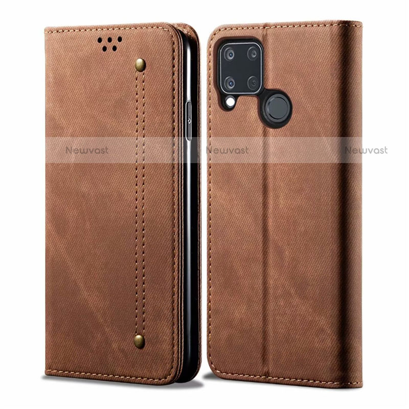 Cloth Case Stands Flip Cover for Realme C15 Brown