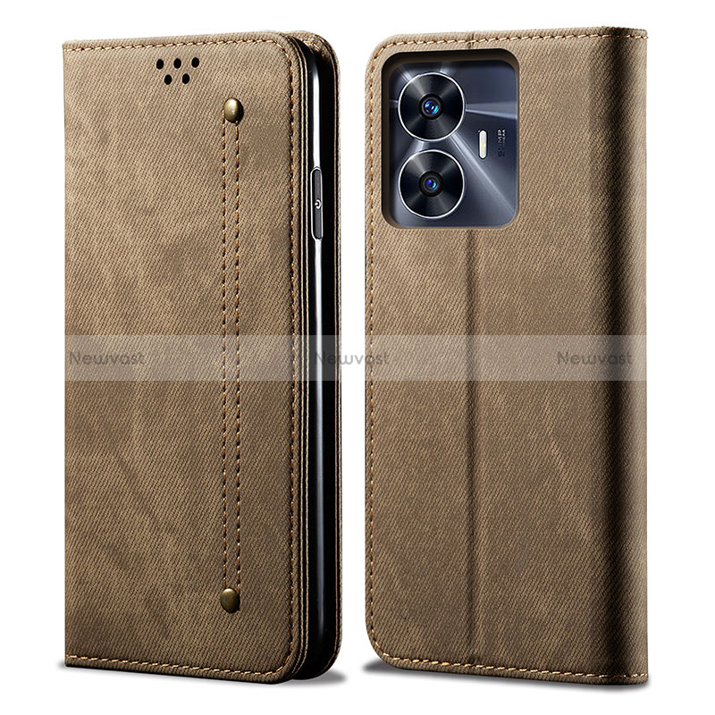 Cloth Case Stands Flip Cover for Realme Narzo N55 Khaki