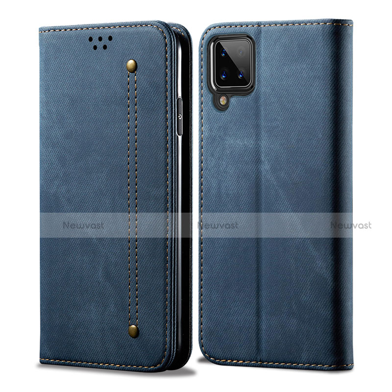 Cloth Case Stands Flip Cover for Samsung Galaxy A12 Blue