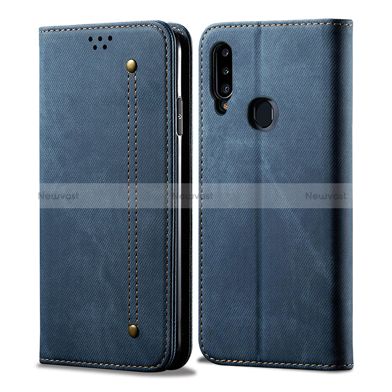 Cloth Case Stands Flip Cover for Samsung Galaxy A20s Blue