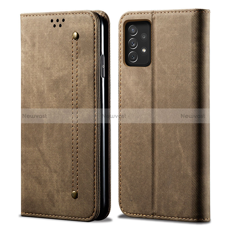 Cloth Case Stands Flip Cover for Samsung Galaxy A52 4G Khaki