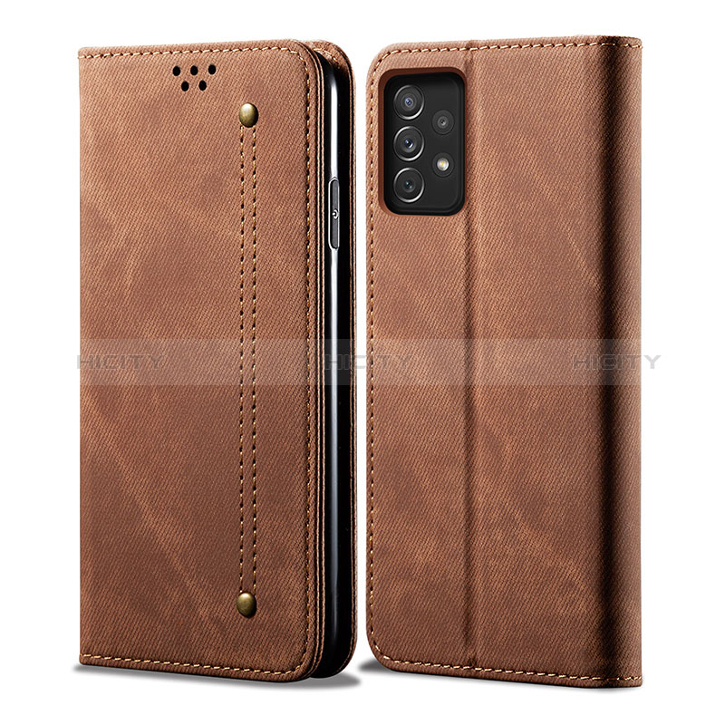 Cloth Case Stands Flip Cover for Samsung Galaxy A72 4G Brown