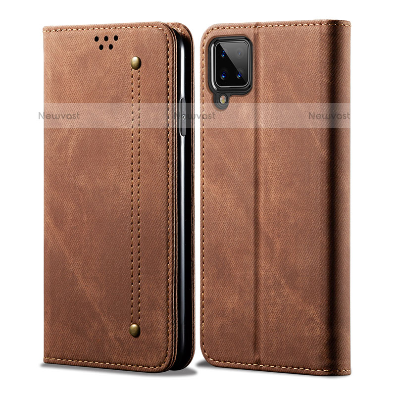 Cloth Case Stands Flip Cover for Samsung Galaxy F12 Brown
