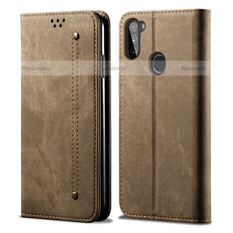 Cloth Case Stands Flip Cover for Samsung Galaxy M11 Khaki