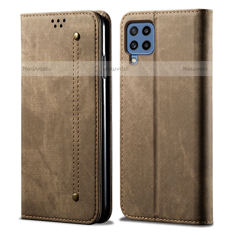 Cloth Case Stands Flip Cover for Samsung Galaxy M32 4G Khaki