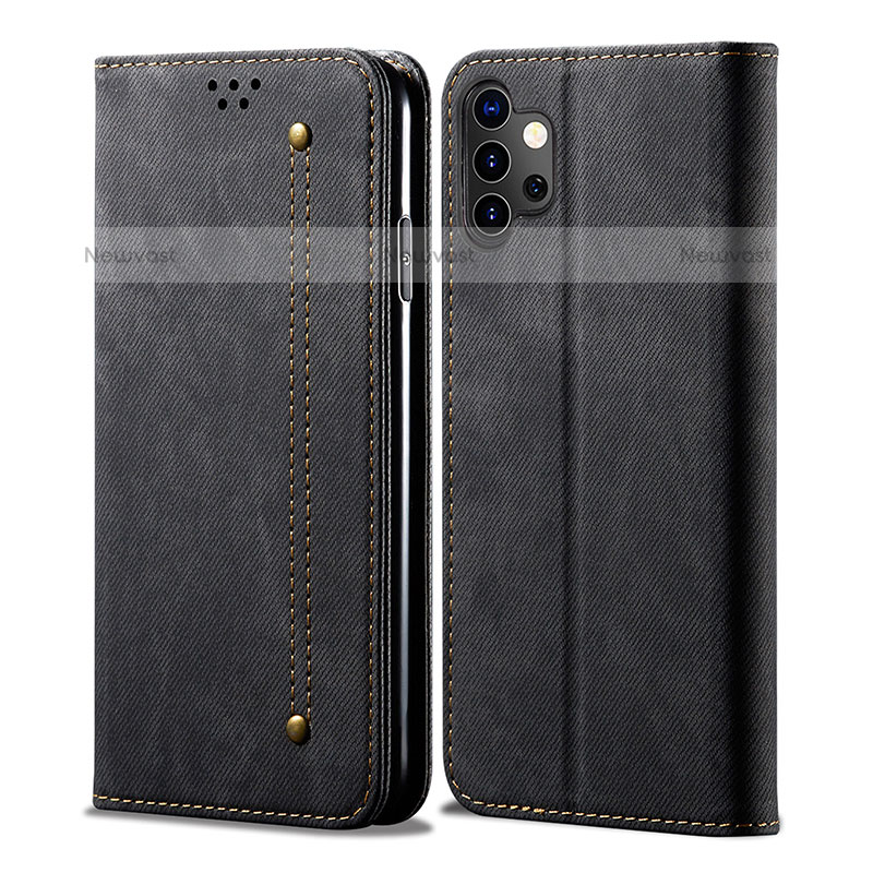 Cloth Case Stands Flip Cover for Samsung Galaxy M32 5G Black