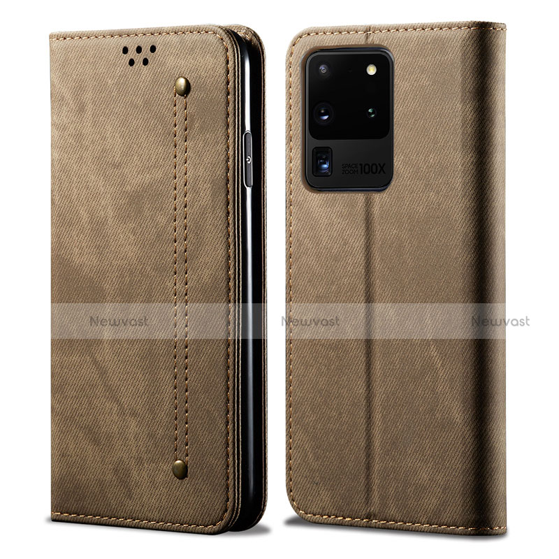 Cloth Case Stands Flip Cover for Samsung Galaxy S20 Ultra 5G Brown