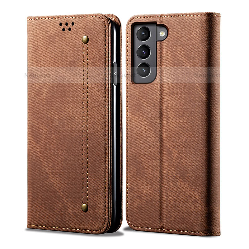 Cloth Case Stands Flip Cover for Samsung Galaxy S21 Plus 5G Brown