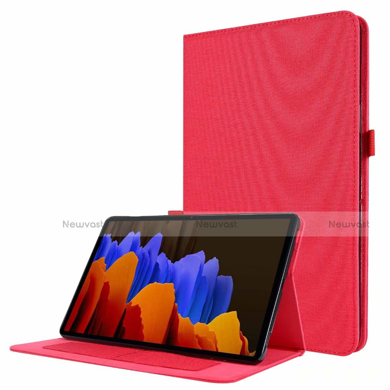 Cloth Case Stands Flip Cover for Samsung Galaxy Tab S7 4G 11 SM-T875 Red