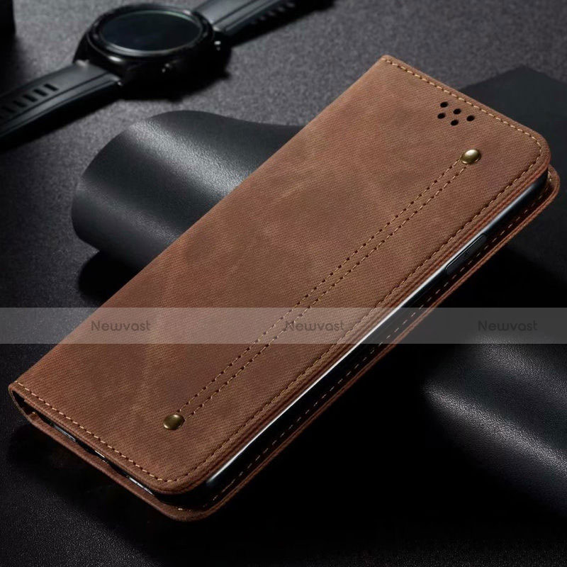 Cloth Case Stands Flip Cover for Vivo X50 Lite Brown