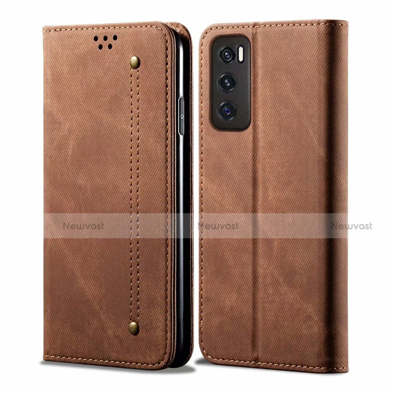 Cloth Case Stands Flip Cover for Vivo Y70 (2020) Brown