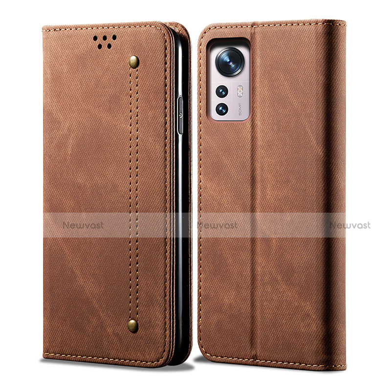 Cloth Case Stands Flip Cover for Xiaomi Mi 12 5G Brown