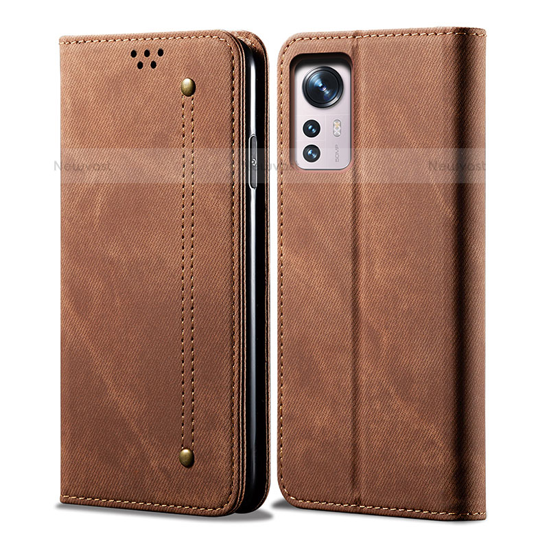 Cloth Case Stands Flip Cover for Xiaomi Mi 12 Pro 5G Brown