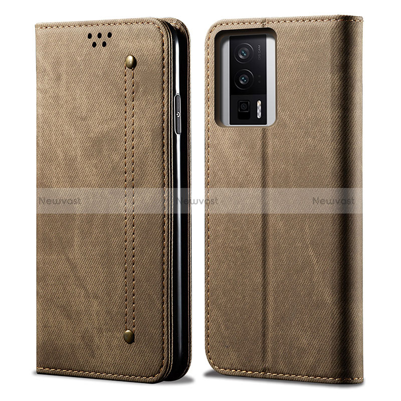 Cloth Case Stands Flip Cover for Xiaomi Poco F5 Pro 5G Khaki