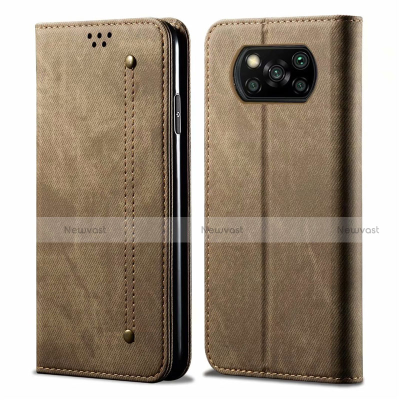 Cloth Case Stands Flip Cover for Xiaomi Poco X3 Khaki