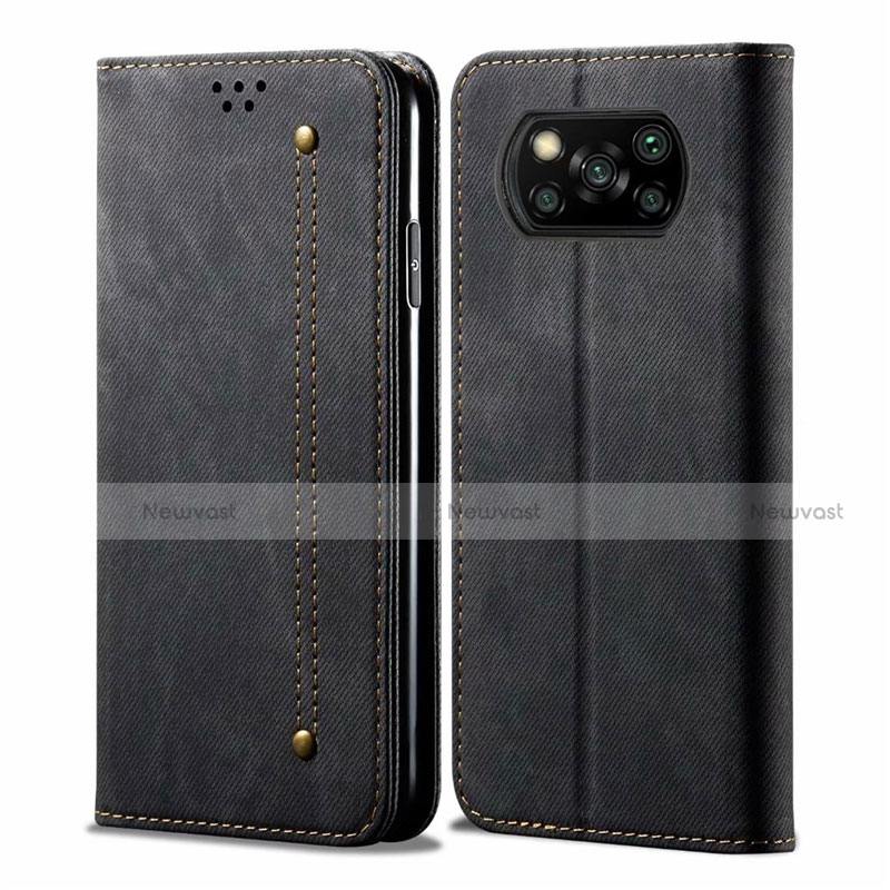 Cloth Case Stands Flip Cover for Xiaomi Poco X3 NFC Black