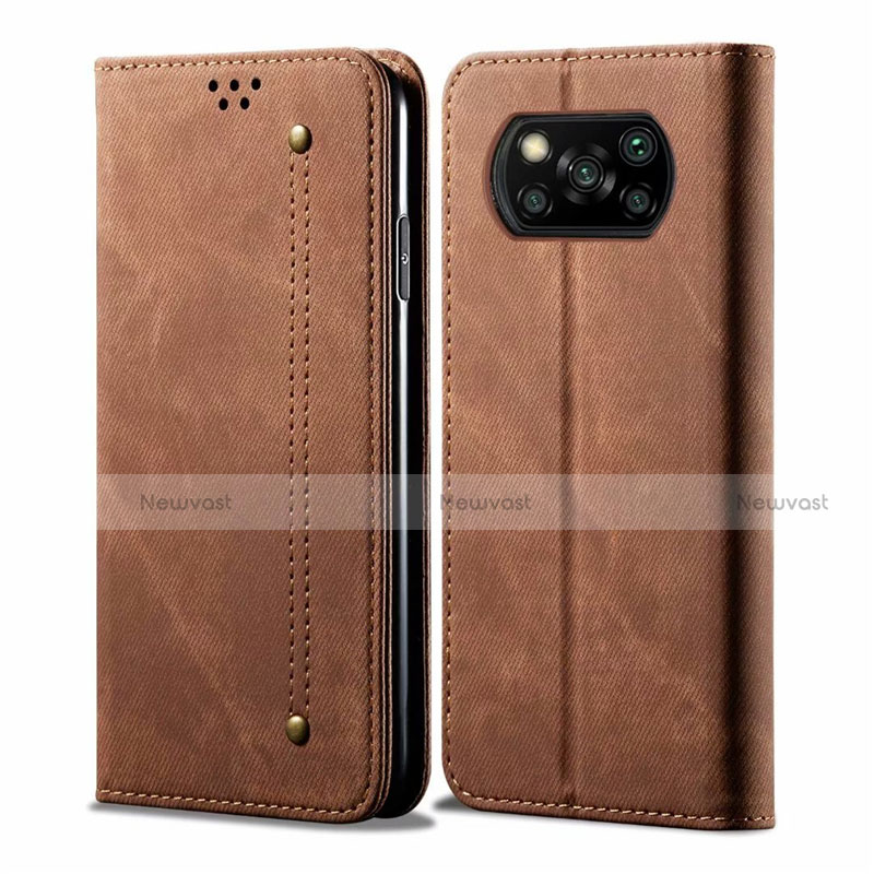 Cloth Case Stands Flip Cover for Xiaomi Poco X3 NFC Brown