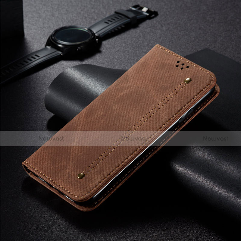 Cloth Case Stands Flip Cover for Xiaomi Redmi 10X 5G Brown