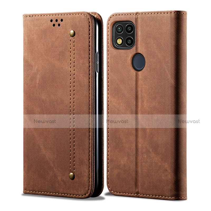 Cloth Case Stands Flip Cover for Xiaomi Redmi 9 India Brown