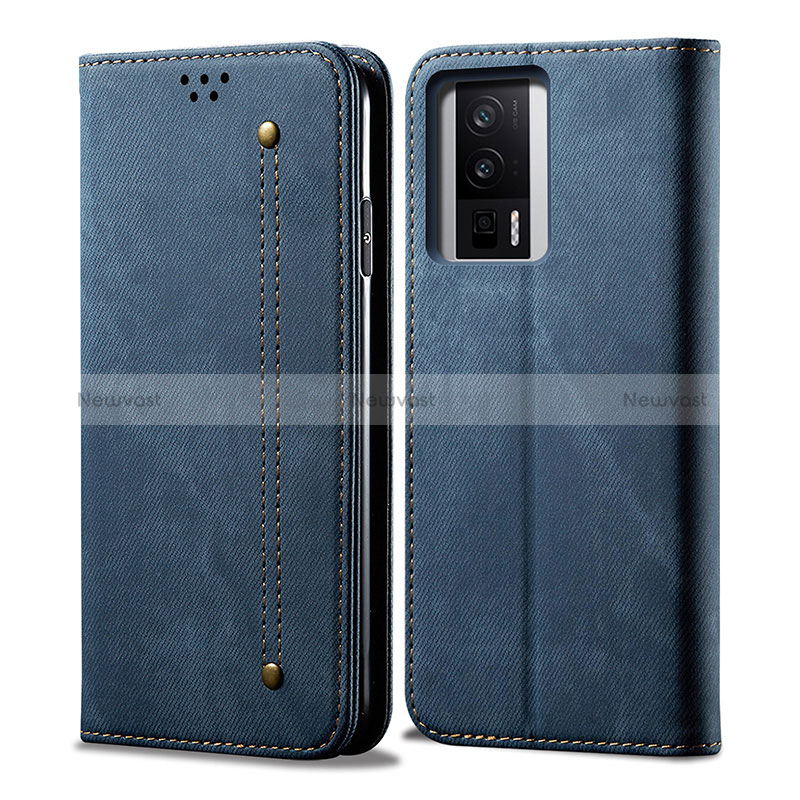 Cloth Case Stands Flip Cover for Xiaomi Redmi K60 5G Blue