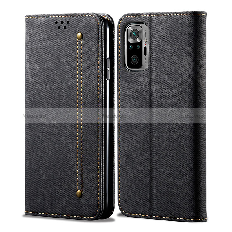 Cloth Case Stands Flip Cover for Xiaomi Redmi Note 10 4G Black