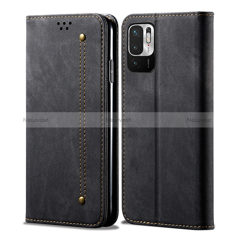 Cloth Case Stands Flip Cover for Xiaomi Redmi Note 10 5G Black