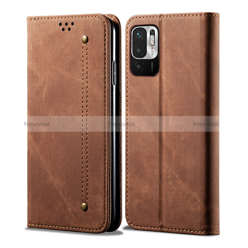 Cloth Case Stands Flip Cover for Xiaomi Redmi Note 10 5G Brown