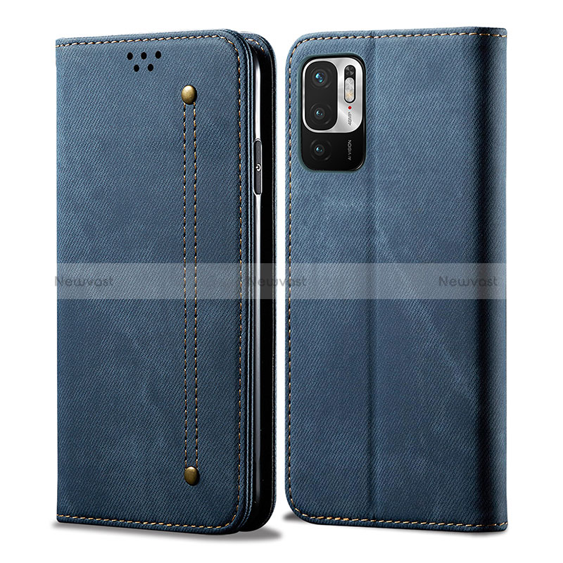 Cloth Case Stands Flip Cover for Xiaomi Redmi Note 10T 5G Blue