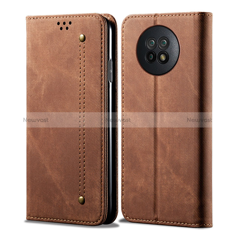 Cloth Case Stands Flip Cover for Xiaomi Redmi Note 9 5G Brown