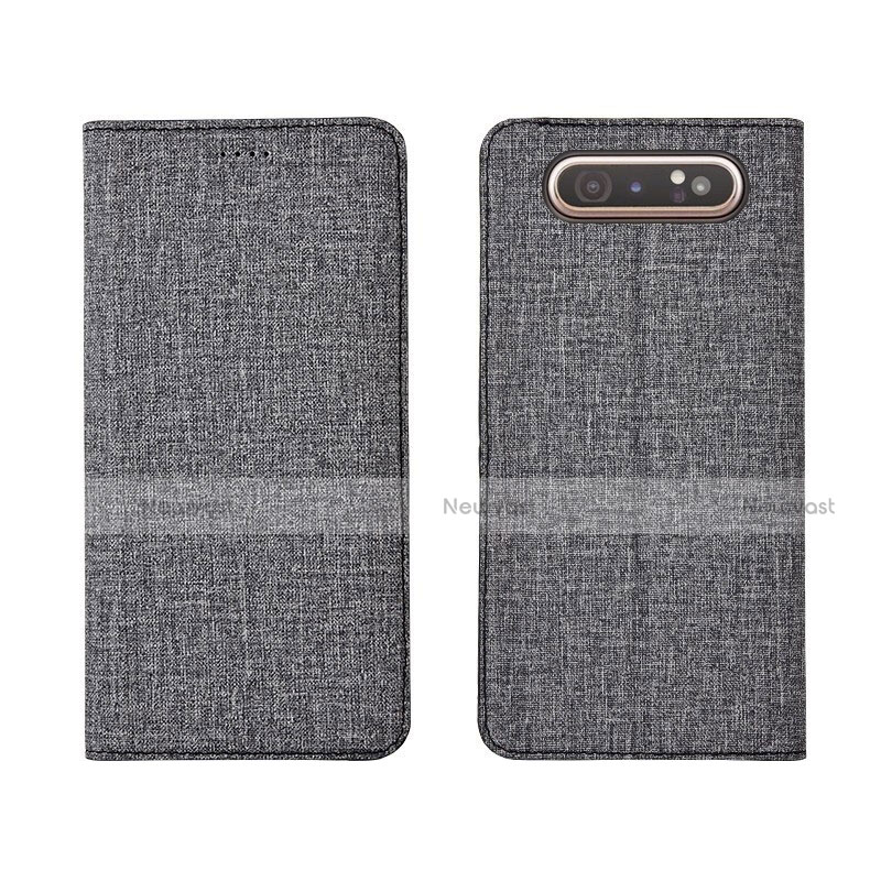 Cloth Case Stands Flip Cover H01 for Samsung Galaxy A80 Gray