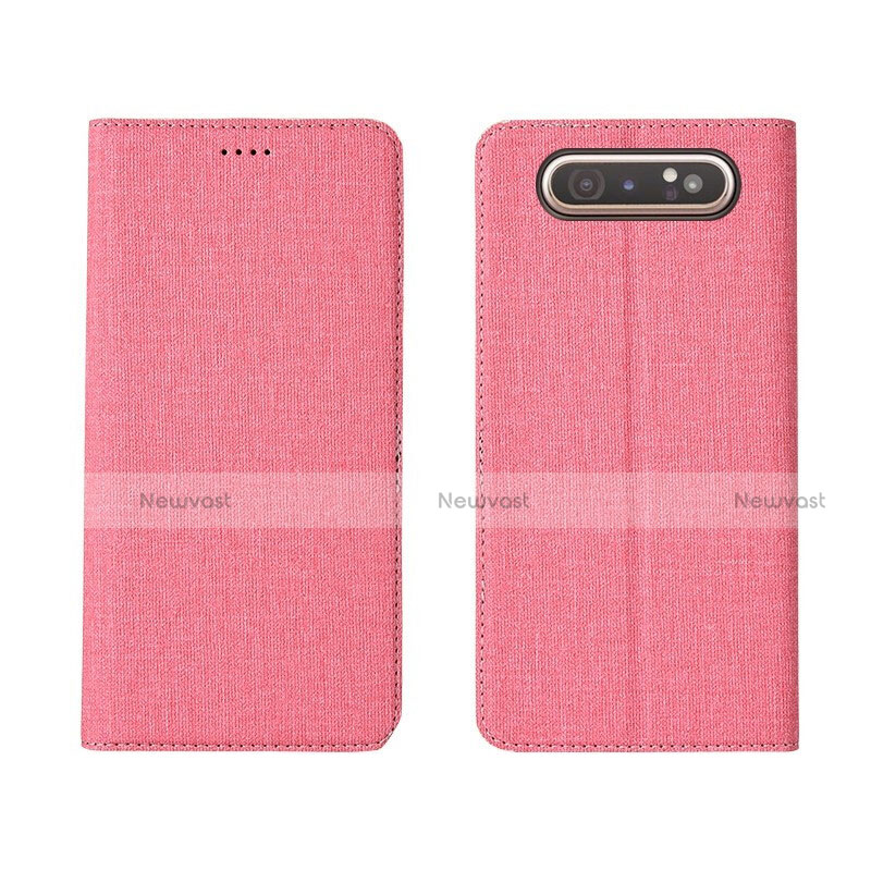 Cloth Case Stands Flip Cover H01 for Samsung Galaxy A90 4G Pink