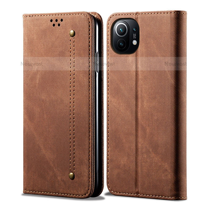 Cloth Case Stands Flip Cover H01 for Xiaomi Mi 11 Lite 4G Brown