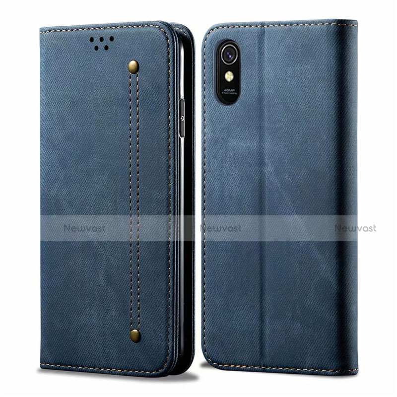 Cloth Case Stands Flip Cover H01 for Xiaomi Redmi 9A Blue