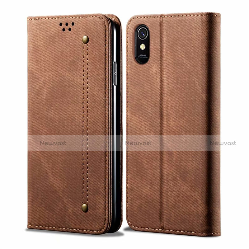 Cloth Case Stands Flip Cover H01 for Xiaomi Redmi 9A Brown