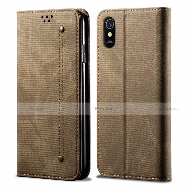 Cloth Case Stands Flip Cover H01 for Xiaomi Redmi 9A Khaki