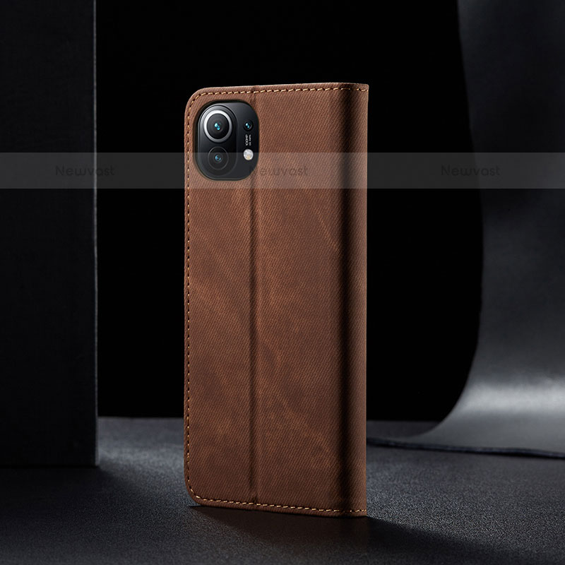 Cloth Case Stands Flip Cover H02 for Xiaomi Mi 11 Lite 5G NE Brown