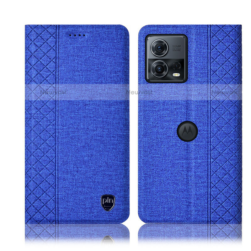 Cloth Case Stands Flip Cover H12P for Motorola Moto Edge 30 Fusion 5G Blue