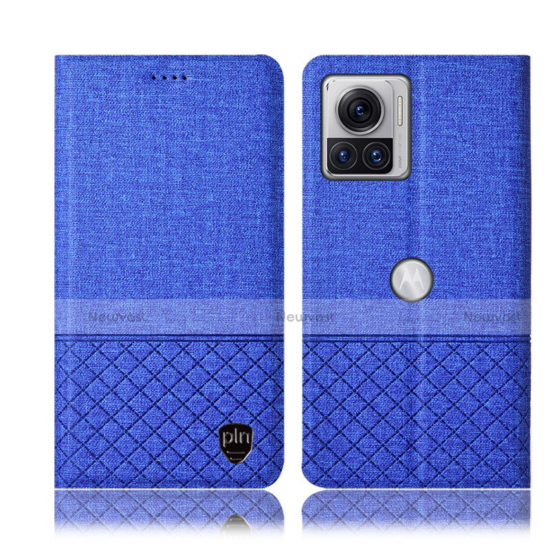 Cloth Case Stands Flip Cover H12P for Motorola Moto Edge 30 Ultra 5G Blue