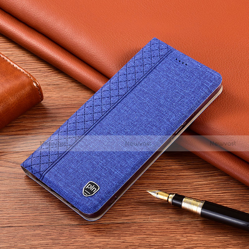 Cloth Case Stands Flip Cover H12P for Motorola Moto G42 Blue