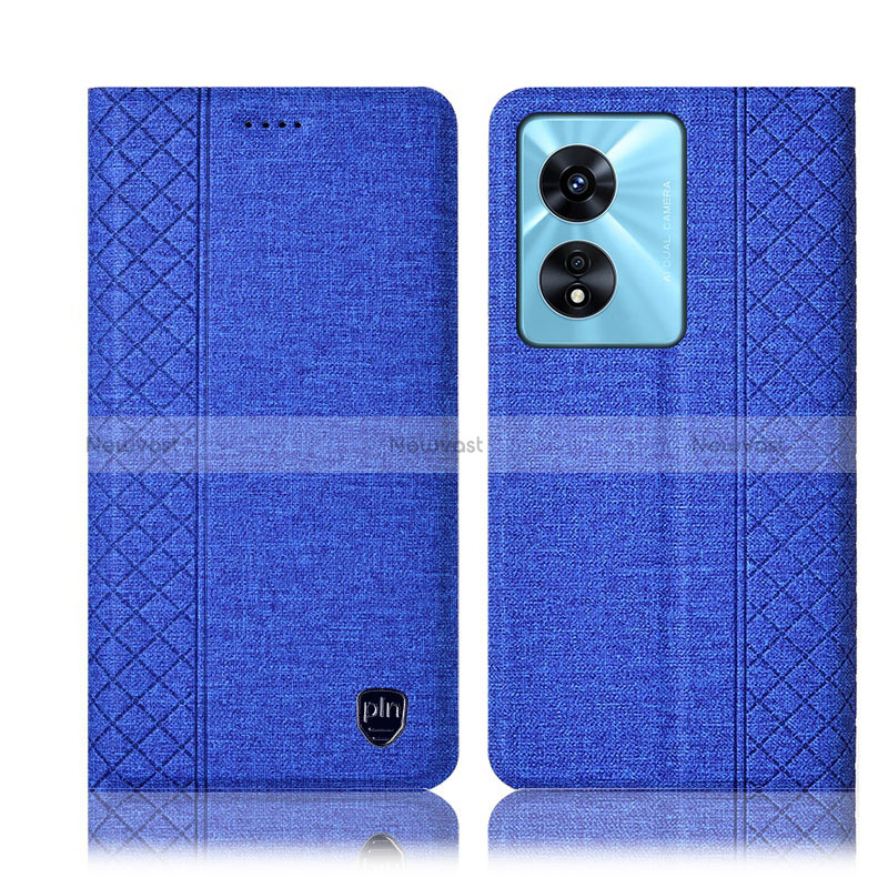 Cloth Case Stands Flip Cover H12P for Oppo A38 Blue